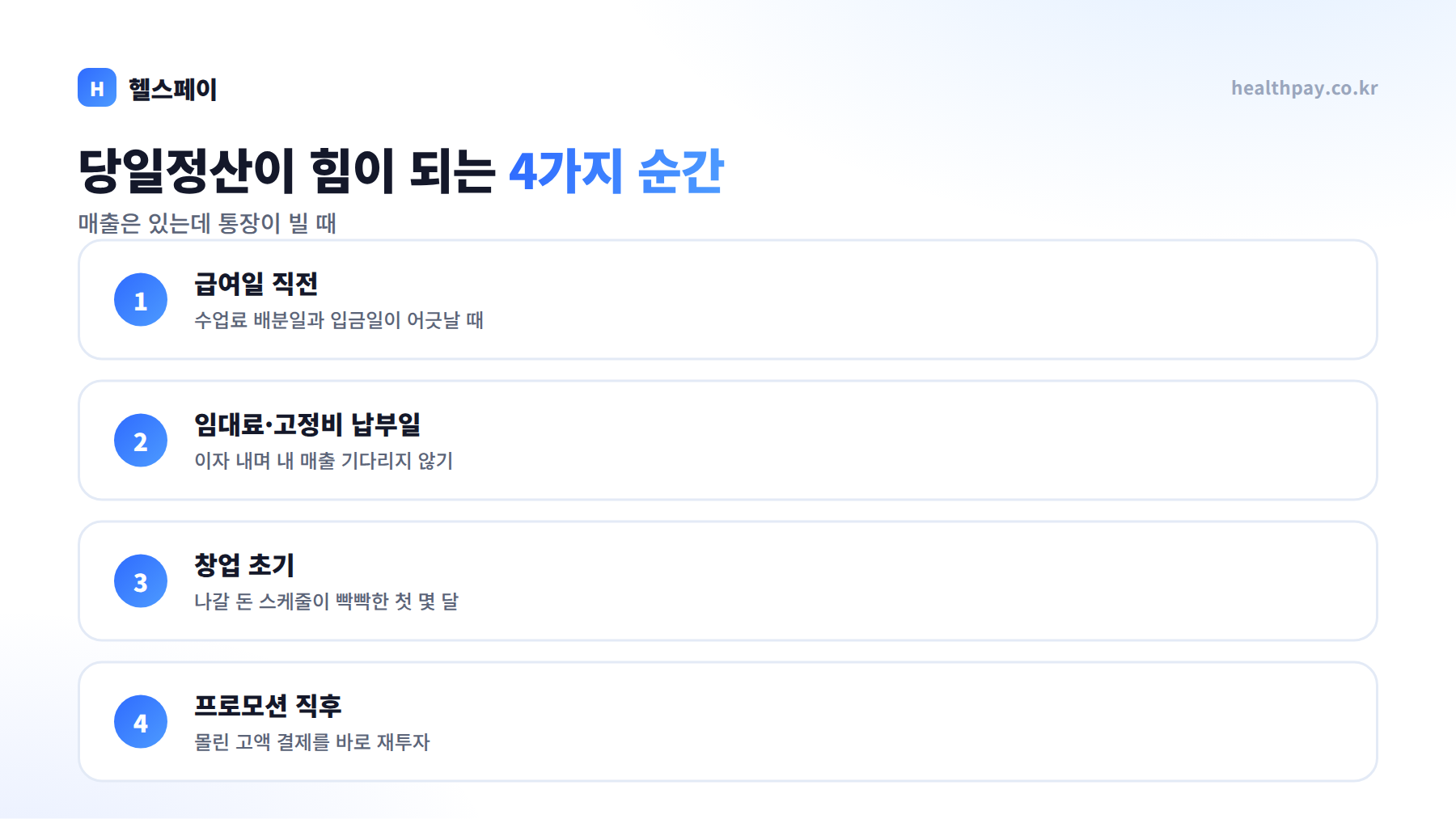 매출은 있는데 통장이 비는 날 — 당일정산이 힘이 되는 4가지 순간